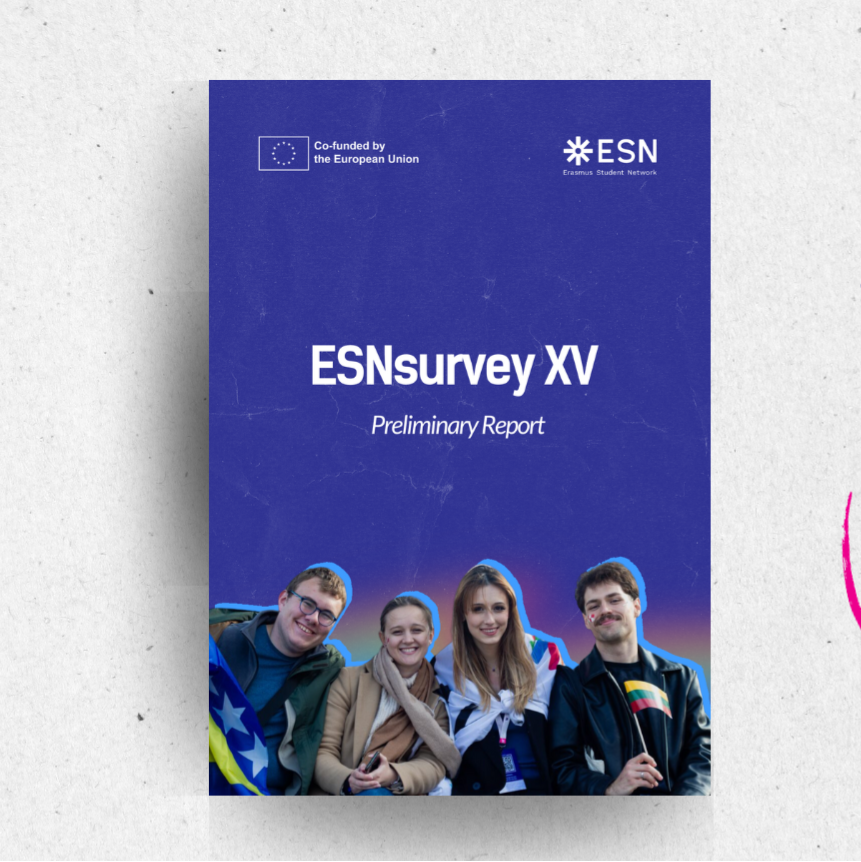 front cover of the preliminary report and 4 students hugging with a european flag